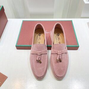 Loro Piana Pink Suede Slip-On Loafers